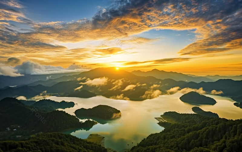 黄色朝阳晨光天然湖风光自然风景背景,高清,摄影图,摄影图片,图片大全,摄影图免费下载